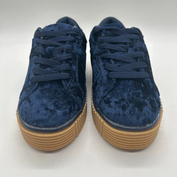 New Cape Robbin Velvet POLO 2 Navy Lace Up Chunky Retro Y2K Heel Sneakers Size 5 - Picture 2 of 11